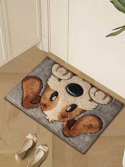 1 Stück, Kunstwoll-ähnliches Material 2D Hund Muster Fußmatte & Teppich, maschinenwaschbar, pflegeleicht, geeignet für Eingangsbereich, Arbeitszimmer, Küche, Badezimmer, verleiht Ihrem Raum einen niedlichen Akzent