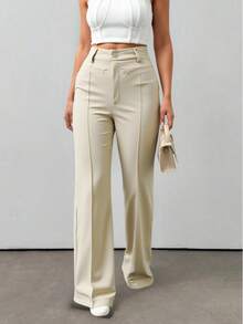 Liu Fashion Women's Wide Leg Pants With Fake Pocket, Formal And Elegant - Màu be - Xem 1