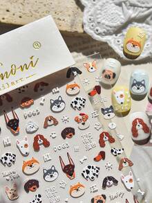 1 pezzo Adesivi per unghie con simpatici cartoni animati di cuccioli - icone colorate di cani, perfetti per manicure fai-da-te alla moda e divertenti