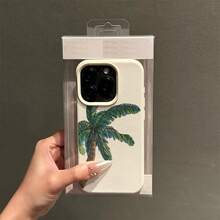 1pc TPU Material Green Summer Palm Tree Pattern Phone Case Compatible With IPhone/ - White - View 2
