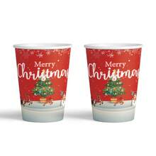 20/50pcs Christmas Tree Elements Merry Christmas Theme Party Supplies, Coffee Cups, Cold Drink Cups, 250ML Paper Cups - Red - View 2
