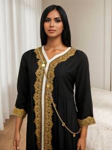 1 Luxurious Arabic Body Chain, Multi-Use Necklace With Coin Charms, Bridal Crossbody Shoulder Chain For Wedding Gown - Gold - View 5