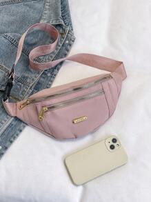 Solid Color Waist Bag, Women's Zipper Front Fanny Pack With Adjustable Strap, Preppy Bum Bag For The First Day Of School