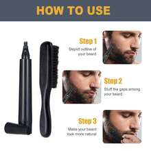 pluma para barba Kit de relleno, impermeable, cobertura de larga duración y acabado natural para barba, bigote y cejas, micro punta para aplicación suave, cepillo de cerdas incluido, accesorios de barbería. - Negro - Ver 6