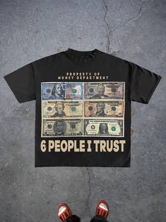 Property Of Money Department: 6 People I Trust(Cotton T-Shirt) Men's Round Neck Short-Sleeved Cotton Casual T-Shirt, Loose Style, Versatile, Unisex, Suitable For Holiday Trave