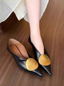 Fall/Winter 2025 Summer New Metal Buckle Pointed Toe Stiletto Mid Heel Mule Slides Sandals For Women, Elegant