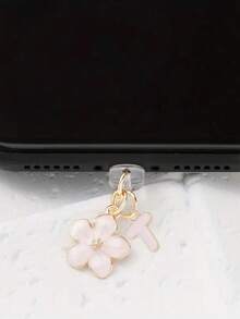 1 件时尚粉色花卉字母手机防尘塞，精致 A-Z 字母金属挂件，适合作为女性生日礼物，兼容 Lightning（5-14）/ Type-C 接口 - 粉色 - 查看 10