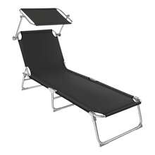 MIKOMIKA Tumbona de Playa Reclinables con Parasol Ajustable | Plegables y Portátiles | para Jardín, Terraza, Piscina o Camping | Aluminio Ligero y Tela Transpirable Resistente Exterior - SILLA-P90-NEGRO - Ver 1
