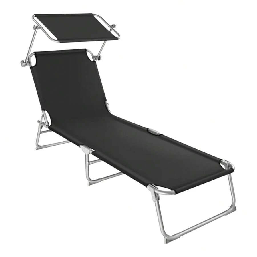 MIKOMIKA Tumbona de Playa Reclinables con Parasol Ajustable | Plegables y Portátiles | para Jardín, Terraza, Piscina o Camping | Aluminio Ligero y Tela Transpirable Resistente Exterior - SILLA-P90-NEGRO - Ver 1