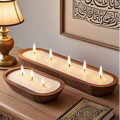 شمعة عطرية على شكل قارب خشبي جديد، مثالية كهدية للحفلات، وخلق أجواء العطلات، وإضاءة المنزل. هذه الشمعة العطرية ذات الوعاء الخشبي مثالية للاستخدام في المنازل والفنادق والمطاعم الراقية. إنها مناسبة لديكور المنزل والعلاج بالعطور داخل المنزل، وقابلة للاستخدام في مناسبات مثل رمضان والحفلات وعيد الحب وعيد الأم وموسم التخرج