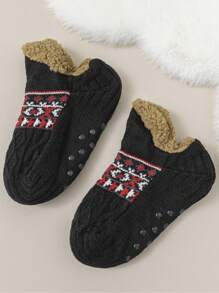 1Pair Of Men's And Women's Comfortable Knitted Slippers Socks - Anti-Slip, Warm Wool-Lined Home Socks, Geometric Pattern, Couple Socks - Multicolor - View 15