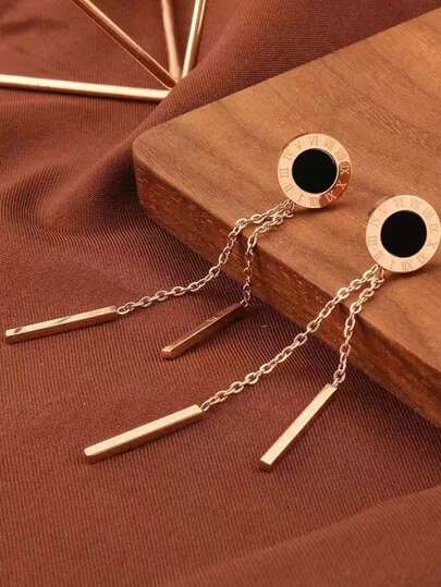 一对钛钢罗马圆形耳钉，可转换成长耳环，奢华设计，独特简约风格，女士专属