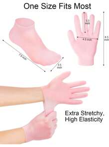 2 双硅胶保湿手套袜套装，防滑柔软 Spa 凝胶袜软化足部干裂皮肤，女士 Spa 修脚袜，用于足部手部软化，修脚后足部护理（粉色）