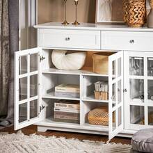 SoBuy FSB77-W, Sideboard With 2 Drawers And 3 Glass Doors, Kitchen Dining Room Living Room Storage Cabinet Cupboard Sideboard - 白色 - 查看 7