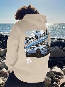 1 件男童休闲印花连帽卫衣，秋冬季保暖内衬套头衫，传奇与勇敢的心汽车图案设计，适合有远大梦想的孩子