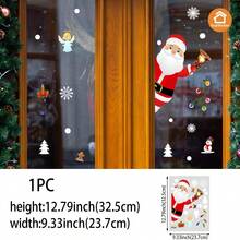 SUPSTICKER 1/2pcs 12.79*9.33inch Cartoon Christmas Snowman, Reindeer And Santa Claus Element Home Decor Stickers, Double-Sided Transparent PVC Window Decals, Self-Adhesive For Living Room, Bedroom, Kitchen, Mall Display, Creates Holiday Atmosphere - Multicolor - View 14