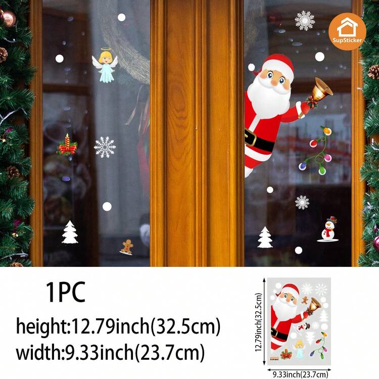 SUPSTICKER 1/2 件 12.79 * 9.33 英寸卡通圣诞雪人、驯鹿和圣诞老人元素家居装饰贴纸，双面透明 PVC 窗户贴花，自粘式，适用于客厅、卧室、厨房、商场展示，营造节日氛围 - 多色 - 查看 14