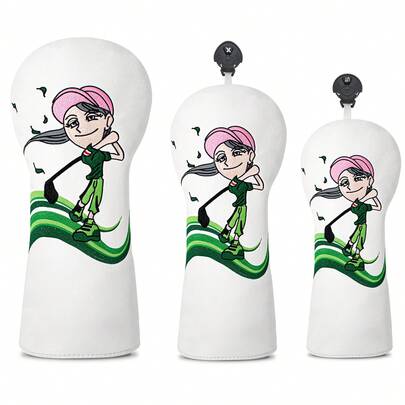 1 Piece Of White Swing Golf Design PU Leather Golf Club Head Cover, For Drivers, Fairway Wood And Hybrid - A Vibrant Patterned Golf Accessory Gift