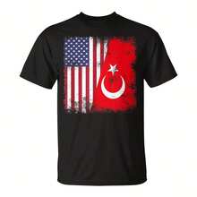 Half Turk Turkish  Vintage Turkey USA T-Shirt - 黑色6 - 查看 1