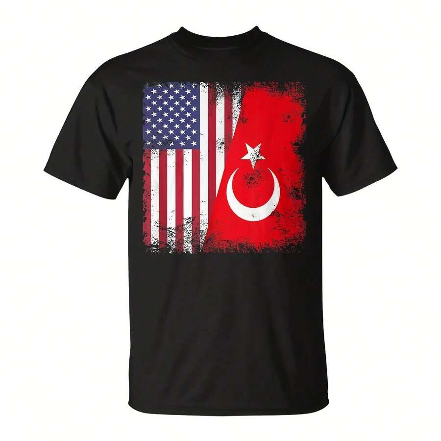 Half Turk Turkish Vintage Turkey USA T-Shirt - 黑色6 - 查看 1
