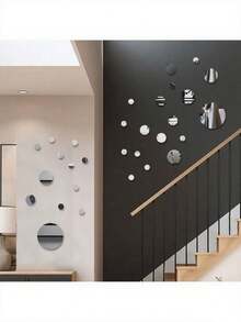 30 adesivos de parede geométricos de acrílico redondo prateado - adesivo de espelho removível para sala de estar, quarto, escritório e decoração de janela