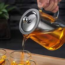 Glass Tea Kettle For Brewing Tea With Water Separation, Thickened Heat-Resistant Glass Flower Tea Kettle, Stainless Steel Filter Tea Kettle, Tea Set - Transparent - View 4