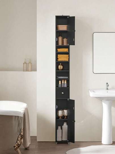 SoBuy BZR34 Bathroom Tall Cabinet Bathroom Cabinet Made Of MDF Painted WHD Approx. 20x180x20cm Home Bathroom Decor Bathroom Organizer SummerBathroom Accessories Home Bathroom Decor Bathroom Organizer SummerBathroom Accessories Tall Bathroom Cabinet Bathroom Tall Cabinet Slim Bathroom Cabinet Narrow Bathroom Cabinet Compact Bathroom Cabinet Bathroom Furniture Dark Green Morden Style Minimal Style Nordic Style