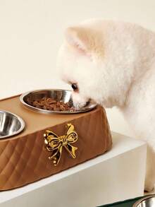 PETSIN A Set Of Colorful Fashionable Bow Pet Bowls: Large-Capacity Stainless Steel Dual Cat Bowls For Feeding & Drinking, With Anti-Spill Design - Multicolor - View 8