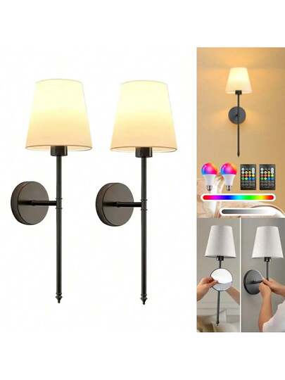 Upgraded No Drill Moderne LED Wand Sconce RGB Rechargeable Bulb Remote Dimming Black/Gold Options Easy Installation Living Room, Bedroom, Study, Dining Room view 2