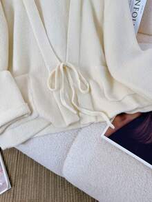 Plus Size Women's Solid-Color Long-Sleeved Front-Lace-Up Casual Cardigan Versatile Coat [Back-To-School Season]