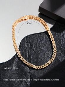 1pc 18K Gold/Platinum Plated Cubic Zirconia Fully Paved Necklace, Luxury Hip-Hop Style, Suitable For Daily Wear, Party, Couple Gift