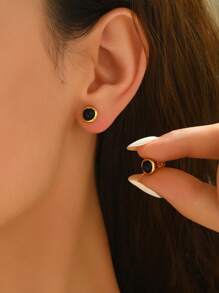 1 Pair Fashionable, Minimalist, Versatile, Elegant & Cute Women Stud Earrings - Black - View 2