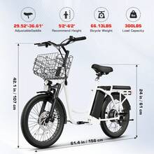 COBIZI Peak 560W/819W Electric Scooter Adults, 36/48V Removable Battery, , 20" Fat Tire Off-Road E Scooter With Basket&Adjustable Seat, Foldable  Commuting - White - View 3