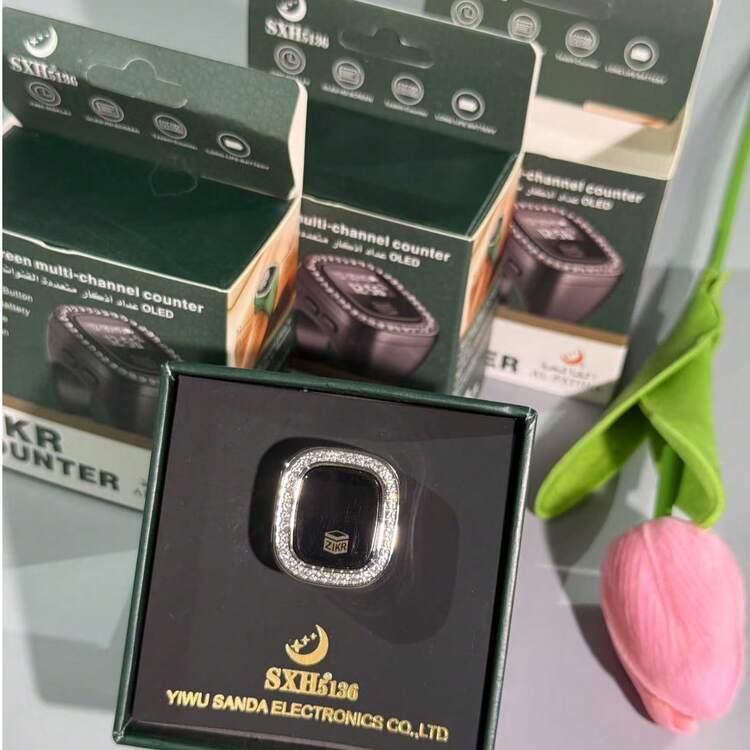 OLED屏幕多通道振动提醒时间日期闹钟功能环形电子计数器，新款计数器Tasbih手表环，OLED屏幕显示，33_66_99_100振动提示，时尚奢华，适用于穆斯林祈祷计数，节日礼物等。 - 彩色 - 查看 8