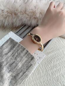 1pc Vintage Luxury Gold/Silver Color Petite Women Bracelet Watch, Fashionable Minimalist Elegant Quartz Watch, Suitable For Daily Wear, Birthday Gift - 金色 - 查看 2