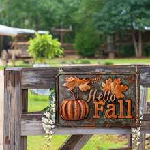 Rustic Hello Fall Metal Sign  Embossed Pumpkin Maple Leaf Wall Decor  Autumn Farmhouse Kitchen Art  Vintage Fall Harvest Greetings Plaque  Thanksgiving Home Decor Metal Wall Art