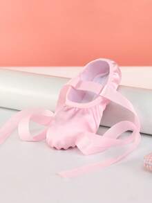 Girls Lace-Up Ballet Shoes, Children's Indoor Soft-Soled Dance Shoes, Yoga Shoes, Practice Shoes, Flat Slippers - Pink - View 3