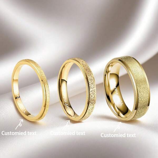 1 pièce Bague en acier inoxydable doré élégante personnalisable, design mat luxueux avec étoiles, alliance de mariage durable, surface polie, texte personnalisable, convient pour un port quotidien