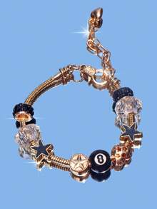 1 chiếc vòng tay hạt charm 8 bóng màu đen, vòng tay ngôi sao phong cách đường phố Mỹ cổ điển, vòng tay ngôi sao trái tim cổ điển - Vàng - Xem 20