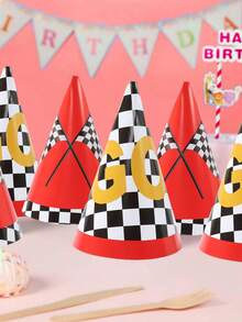 6 件赛车生日帽、竞赛车装饰纸质派对帽，适用于庆祝生日派对装饰用品、婚礼装饰、性别揭示婴儿洗礼派对用品、运动装饰、生日拍照道具、生日礼物 - 賽車主題 - 查看 5