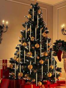 5 Stücke verdrehte Kunststoff-Eiszapfen-Hängeornamente für Weihnachtsbaum-Dekorationen und Feiertagsparty-Hochzeitsdekoration (Gold), geeignet für Raumdekoration, Heimdekoration, Schlafzimmerdekoration, Weihnachtsdekoration, Weihnachtsgeschenke, Geburtstagsgeschenke, Hochzeitsdekoration, Weihnachtsdekoration, Winter