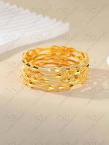 1 Set Of 4 Pcs Elegant Middle Eastern Style Women's 24K Gold Plated Hollow Design Bracelet, Fashion Bangle For Bride Wedding