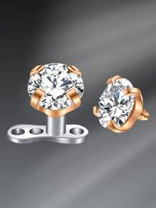 CIZME Funky Stainless Steel Cubic Zirconia Dermal Anchor,Silver Rose Gold Dermal Piercing Jewelry Microdermals Body Piercing Jewelry,Internally Threaded Dermal Anchors For Women Men For Daily Decoration