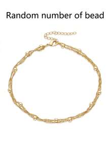 Nooxian 1pc Double Layer Anklet Jewelry For Women, Stainless Steel Beaded Wavy Chain, Waterproof Beach Vacation Everyday Accessory (Bead Quantity Random)