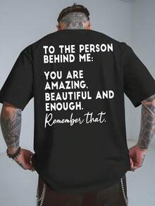 Men'S Summer Graphic T-Shirt - "You Are Amazing, Beautiful And Enough" Print, Casual Crew Neck Short-Sleeve Tee, Breathable & Stylish For Beach Vacations, Motivational Clothing|Positive Message Shirt|Flexible Fit Shir - màu đen - Xem 1