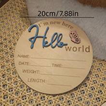 1pc Wooden "Hello World" Newborn Announcement Sign, Gender Reveal Party Supplies, Birthday Party Decor, Photo Prop, Creative Commemorative Gift, For Baby Christening, Baptism, Wedding, Engagement - Multicolor - View 30