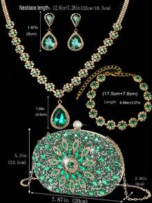 Rhinestone Jewelry Set Bling Necklace Earrings Bracelets Set For Women Evening Clutch Bag Bridal Wedding Sparkling Sunflower Crystal Glass Diamond Decoration Purse For Women Prom With Detachable Metal Chain For Wedding And Party Shoulder Bag For Women Clutch Purses For Ladies Bag Women's Handheld Evening Bag Versatile Glitter Handheld Bag Cocktail Party Wedding New Wallet Banquet Bag