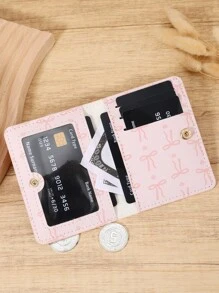 粉色蝴蝶结爱心图案迷你钱包，时尚简约卡包，纤薄轻巧便携，可装现金、身份证、信用卡、硬币，适合作为生日、周年纪念礼物送给爱人、女性、女孩、青少年、大学生、男士 - 粉色 - 查看 5