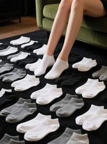 10/15/30 pares de calcetines de tobillo de unicolor unisex, calcetines casuales lisos negros/blancos/grises para hombres y mujeres, calcetines cortos de bajo corte para primavera, verano, otoño, invierno, suaves, cómodos, ligeros, versátiles, transpirables, que absorben la humedad, adecuados para uso diario, ocio, al aire libre, deportes, oficina