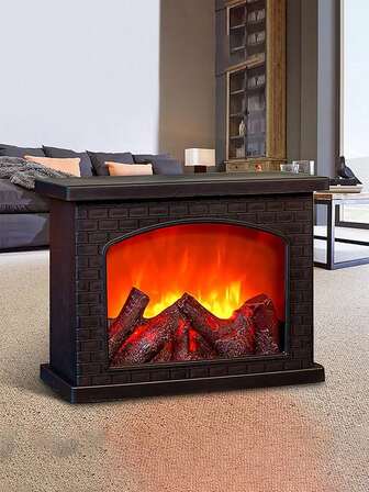 1pc LED Flame Fireplace Light - An Artistic Decorative Table Lamp With Realistic Flickering Flame Effect, Featuring A Matte Surface, Ideal For Creating Home Atmosphere And Ambiance Lighting.